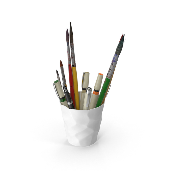 artists paint brushes in cup Stock Photo