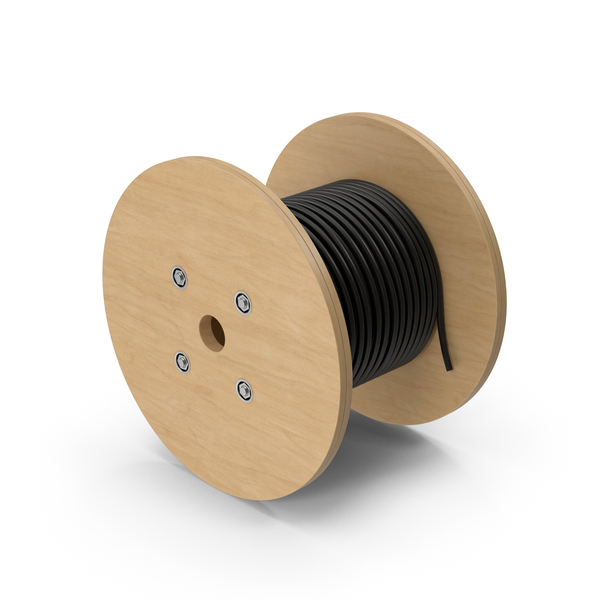 Wooden Cable Reel Drum With Black Wire PNG Images & PSDs for