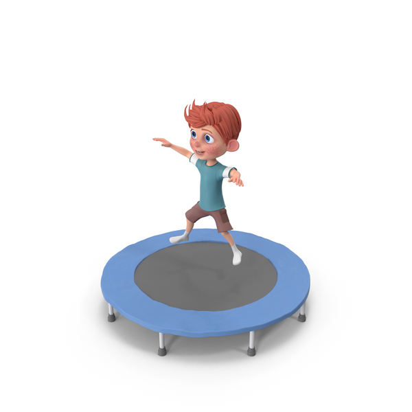 Cartoon Boy Charlie Jumping On Trampoline PNG Images & PSDs for