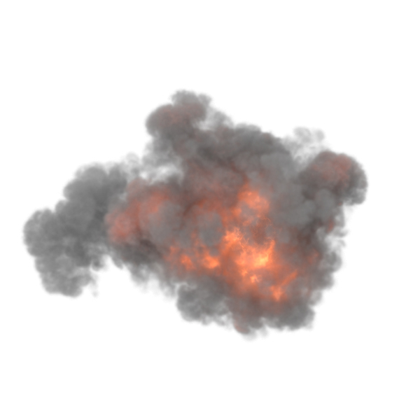 Bomb explosion with fire flames and smoke, isolated on transparent