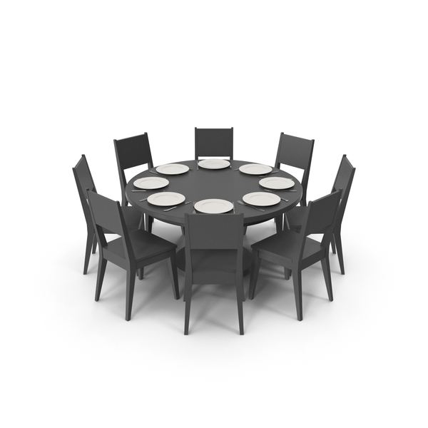 Round Table Set for 8 Persons with Flatware PNG Images & PSDs for