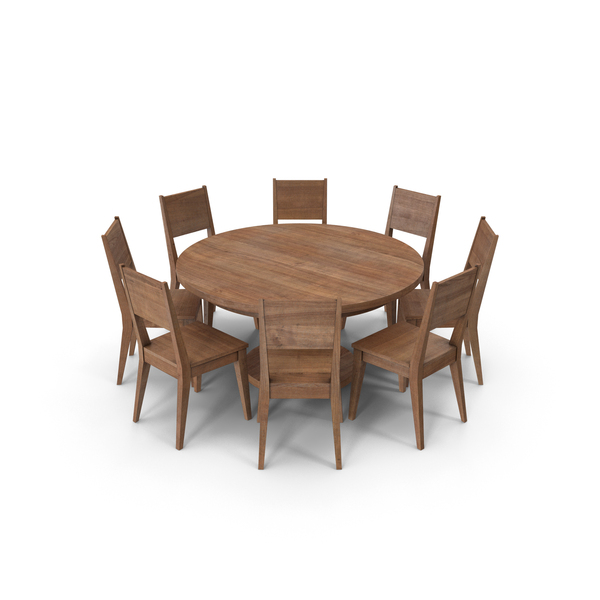 Wood Round Table Set with 8 Seating Arrangement PNG Images & PSDs for