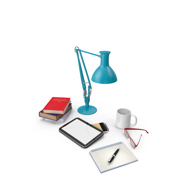 Desk Lamp with Office Supplies PNG & PSD Images