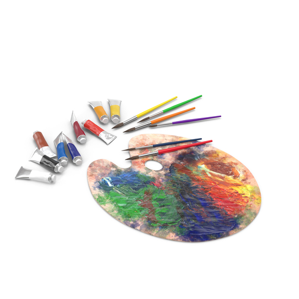 Messy Paint Pallete With Paint Tubes PNG & PSD Images