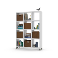 White Shelves, Wicker Boxes, Bird Sculpture and Books PNG & PSD Images