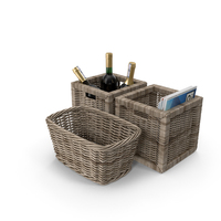 Wicker Baskets With Magazines and Wine PNG & PSD Images