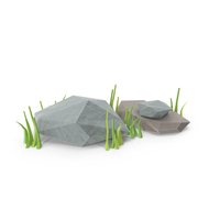 Low Poly Rocks with Grass PNG & PSD Images