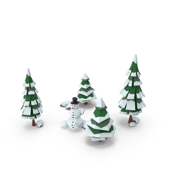 Low Poly Snow Scene Snowman PNG & PSD Images