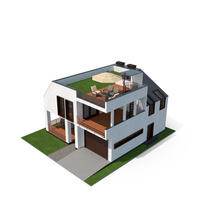 带草屋顶PNG和PSD图像的现代房屋