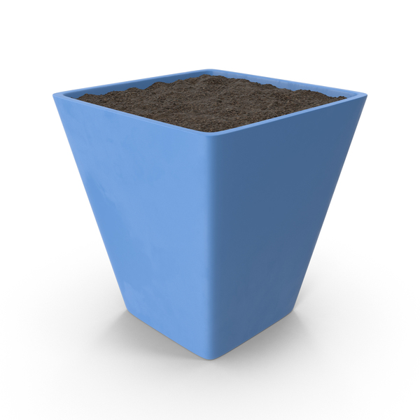 Blue Flower Pot with Soil PNG & PSD Images