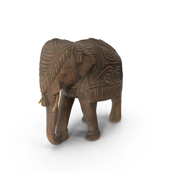 印度木制大象小雕像PNG和PSD图像