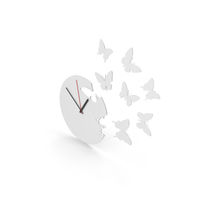Butterfly Clock White PNG & PSD Images