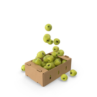Cardboard Box With Golden Delicious Apple Flying PNG & PSD Images