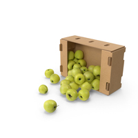 Cardboard Box With Golden Delicious Apple Spilled PNG & PSD Images
