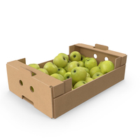Cardboard Box With Golden Delicious Apple Full PNG & PSD Images