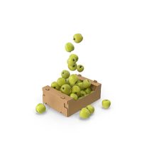 Cardboard Box With Golden Delicious Apple Flying PNG & PSD Images