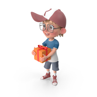 Cartoon Boy With Present PNG & PSD Images