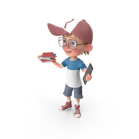 Cartoon Boy Holding Books And Tablet PNG & PSD Images