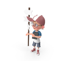 Cartoon Boy At Crossroad PNG & PSD Images