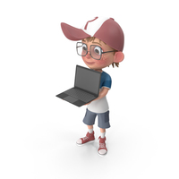 Cartoon Boy Holding Laptop PNG & PSD Images