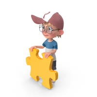 Cartoon Boy Holding Puzzle Piece PNG & PSD Images