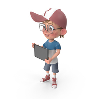 Cartoon Boy Holding Tablet PNG & PSD Images