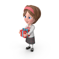 Cartoon Girl Holding Present PNG & PSD Images