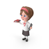 Cartoon Girl Holding Books And Tablet PNG & PSD Images