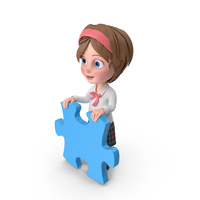 Cartoon Girl Holding Puzzle Piece PNG & PSD Images