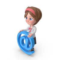 Cartoon Girl Holding At Sign PNG & PSD Images