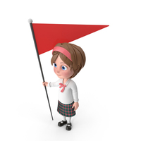 Cartoon Girl Holding Flag PNG & PSD Images