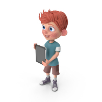 Cartoon Boy Charlie Holding Tablet PNG & PSD Images