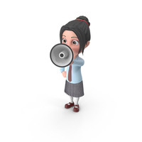 卡通女孩艾玛（Emma）抱着大声扬声器PNG和PSD图像