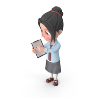 Cartoon Girl Emma Holding Notepad PNG & PSD Images