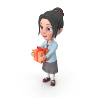 Cartoon Girl Emma Holding Present PNG & PSD Images