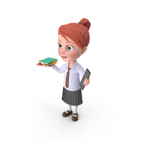 Cartoon Girl Grace Holding Books And Tablet PNG & PSD Images