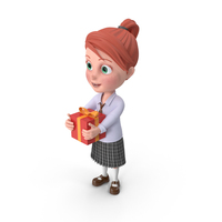 Cartoon Girl Grace with Present PNG & PSD Images