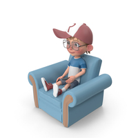 卡通男孩哈利坐在扶手椅上PNG和PSD图像