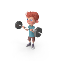 Cartoon Boy Charlie Lifting Barbell PNG & PSD Images