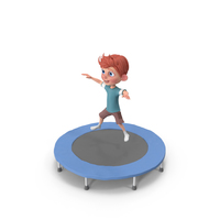 Cartoon Boy Charlie Jumping On Trampoline PNG & PSD Images