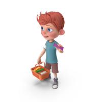 Cartoon Boy Charlie Holding Shopping Basket PNG & PSD Images
