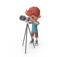 Cartoon Boy Charlie Looking Through Telescope PNG & PSD Images