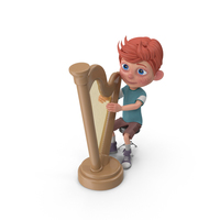 Cartoon Boy Charlie Playing Harp PNG & PSD Images