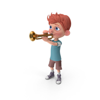 Cartoon Boy Charlie Playing Trumpet PNG & PSD Images