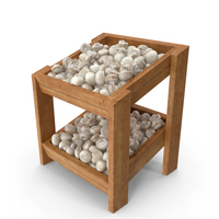 Wooden Merchandise Shelf with White Button Mushrooms PNG & PSD Images