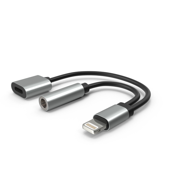 Lightning Adapter AUX And Charger Silver Black PNG & PSD Images