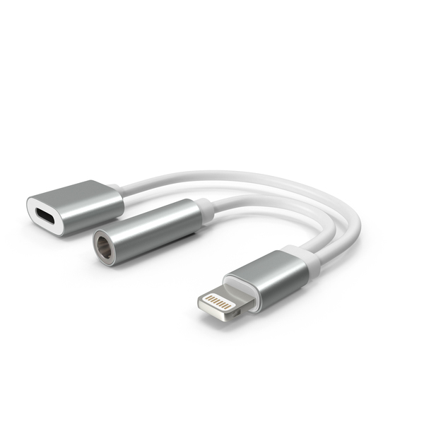 Lightning Adapter AUX And Charger Silver White PNG & PSD Images