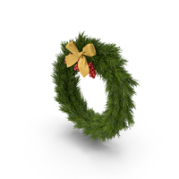 Christmas Wreath With Gold Bow PNG & PSD Images