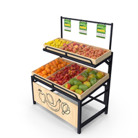 Wooden Display Rack with Fruits PNG & PSD Images