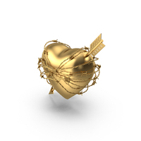 Golden Heart with Arrow In Barbed Wire PNG & PSD Images
